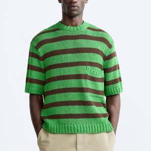 Camisetas de punto a rayas personalizadas de algodón 100% para hombre, Camiseta de punto para hombre - Product Image 1