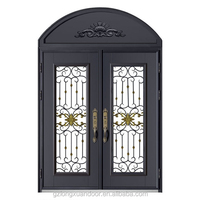 Portes principales en acier durables pour maisons modernes, designs simples en acier avec verre, portes et fenêtres en aluminium, porte française en fer forgé de Dubaï
