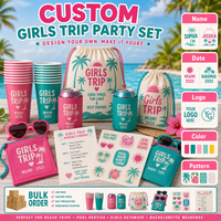 Articles en plastique personnalisés pour événements d'anniversaire, voyages entre filles, fêtes à la plage et à la piscine : Gobelets, porte-boissons, sacs de bienvenue, décorations