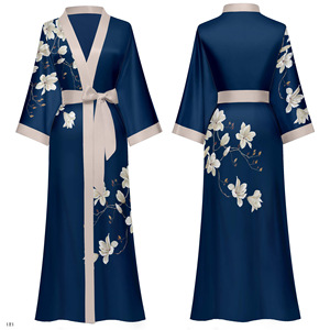 Prêt à expédier nouveau marine Satin surdimensionné pyjamas chemise de nuit <span class=keywords><strong>pour</strong></span> les femmes mince longue nuit Robe printemps automne maison vêtements taille unique - Product Image 1