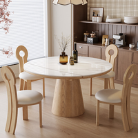 Ensemble de table à manger ronde en bois antique de style médiéval avec plateau en dalle, extensible et pliable, 6 places, pour restaurant