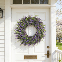 Guirlande artificielle en plastique en vrac pour porte, lavande violette, feuilles d'eucalyptus, feuilles vertes, décor extérieur et intérieur, réutilisable