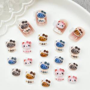 Japonés Kawaii Kt gato dibujos animados uñas joyería lindo arco resina 3D encantos Diy bailarina ovalada manicura suministros caja del teléfono basura Decoración - Product Image 1