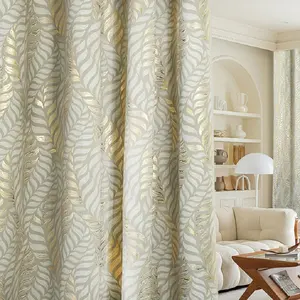 Bindi Luxury Hot Stamping Curtain Foil Print Plant Leaf Design Printed Curtains Drapes For The Living Room