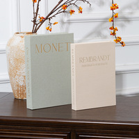 Sage Monet – Lot de 3 livres décoratifs vintage élégants et magnifiques, fausse reliure, boîte de rangement, lettres dorées, couverture en lin