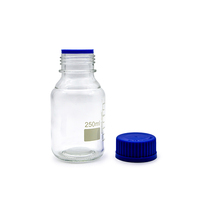 Flacon de réactif en borosilicate exclusif au laboratoire - Bouchon bleu gradué rond multi-tailles scellé