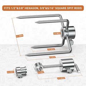 Fourchettes à viande de rechange pour rôtissoire de barbecue, qualité alimentaire, kit de 1 paire, avec embout de contrepoids pour broche, en métal résistant à la chaleur, forme carrée - Product Image 3