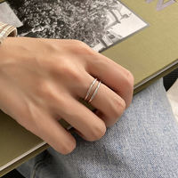 En gros Bagues en acier inoxydable plaqué or 18 carats, à grappes, double couche, ajourées, ouvertes, tendance, pour mariage, fiançailles, fête, bijoux cadeau