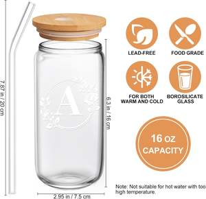 <span class=keywords><strong>Prix</strong></span> d'usine en gros Tasse à café en verre <span class=keywords><strong>de</strong></span> 16 oz avec couvercle en bambou et paille sans BPA Style classique Poignée portable FIRE. Boissons à la bière - Product Image 6