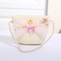 Sac à main en paille mini, doux et polyvalent, avec nœud en maille, pour les jeux en extérieur, unisexe, élégant, pour enfants et séances photo de bébés