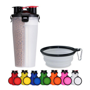 <span class=keywords><strong>2</strong></span> in1 pieghevole Pet ROHS forniture alimentazione gatti viaggio pieghevole mangiatoia ciotola cani portatili bere bottiglia d'acqua con contenitore per alimenti - Product Image 1