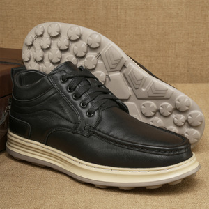 Bottes de neige pour hommes en cuir véritable, bout rond, doublure en fourrure, semelle extérieure en caoutchouc, chaudes pour l'hiver, légères, semelle intermédiaire en EVA, bottines à la cheville - Product Image 3