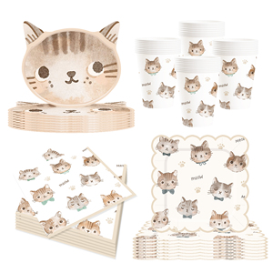 ชุดปาร์ตี้แมว DAMAI ชุดอุปกรณ์บนโต๊ะอาหารสำหรับงานวันเกิดเด็กและสัตว์เลี้ยง ประกอบด้วยจานกระดาษ ผ้าเช็ดปาก ผ้าปูโต๊ะ แก้วน้ำ สำหรับ 8 ท่าน - Product Image 3