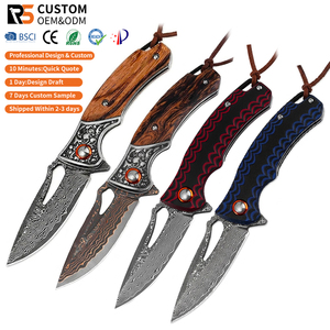 Cuchillo de bolsillo plegable táctico de supervivencia para acampar al aire libre EDC con hoja de acero de Damasco OEM y mango G10 con clip. - Product Image 1