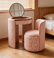 Table de toilette ronde moderne rembourrée, petite coiffeuse avec miroir rabattable et tabouret, ensemble en bois de chêne, fournisseur de meubles de chambre