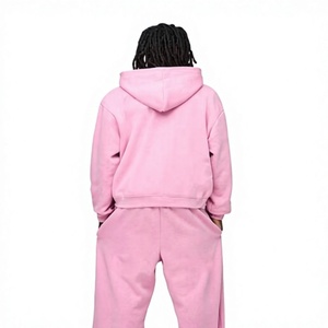 <b>Men's</b> Pink Oversized <b>Zip</b>-<b>Up</b> Hoodie Sweatshirt Solid Color Casual Autumn Wear Regular Sleeve Hooded Design 100% Cotton <b>Fleece</b> - Product Image 2