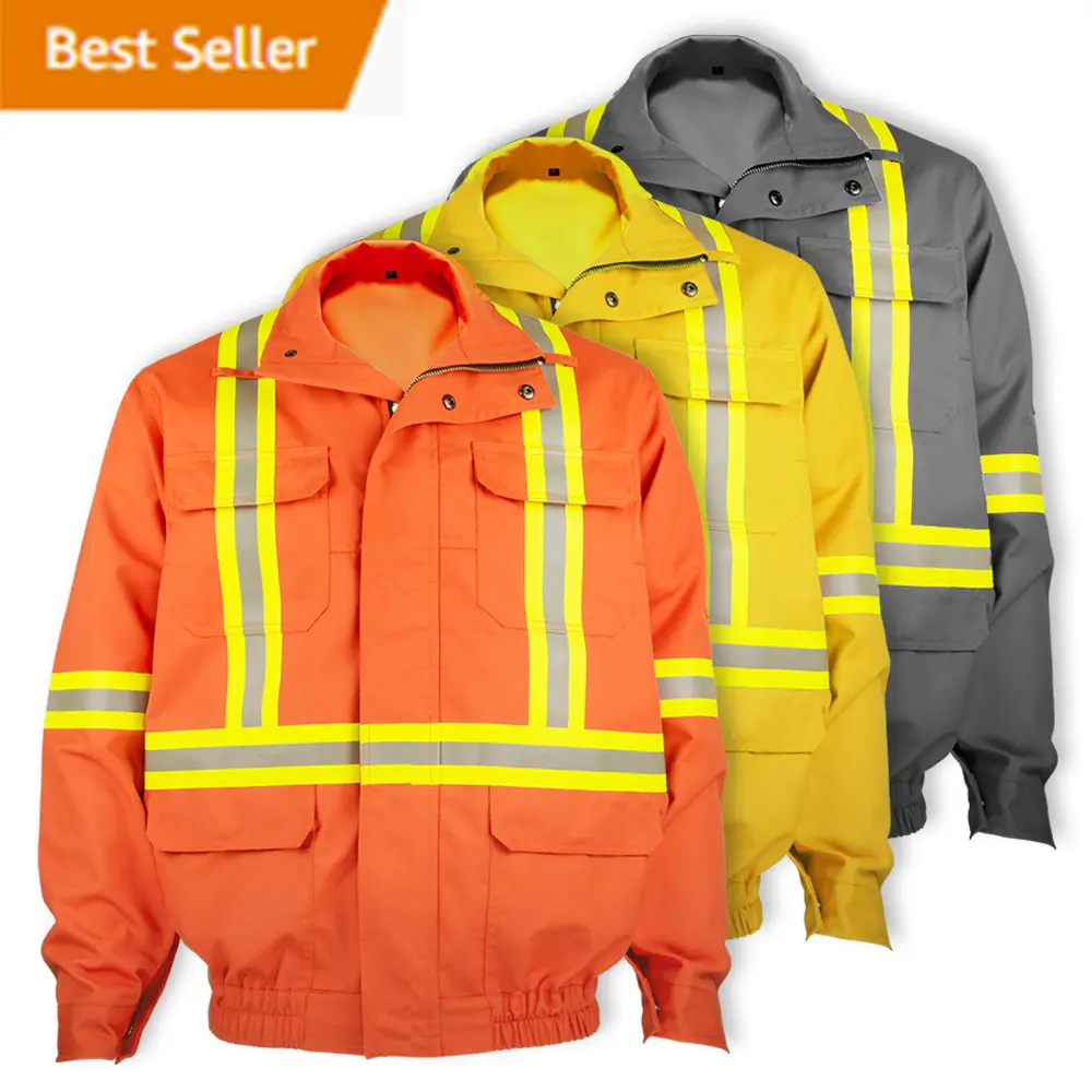 Jaket pakaian kerja pria, jaket Hi Vis pemanas reflektif tinggi tahan api konstruksi tahan api kustom