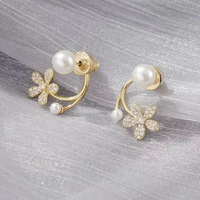 Nagosa 925 Sterling Silver Gold Vermeil Jewelry Flower Shell Pearl Zirconia Front Back Ear Jacket Piercing Boucles d'oreilles