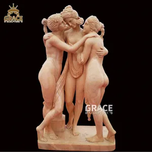 Scultura in pietra marmo 3 donna nuda che abbraccia la statua