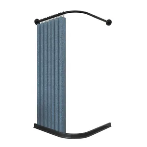 Bathroom Blocking Polyester 200*200cm Waterproof Shower Curtain Magnetic Blue Curved Corner Shower Curtain Rod