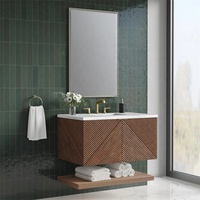 Meuble-lavabo moderne personnalisé à double vasque avec miroir intelligent, en bois sculpté style Shaker et rangement pour serviettes