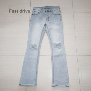 Jeans ks Light <span class=keywords><strong>Bui</strong></span> en coton délavé et déchiré de luxe de qualité supérieure jeans évasés pour hommes vente en gros - Product Image 4