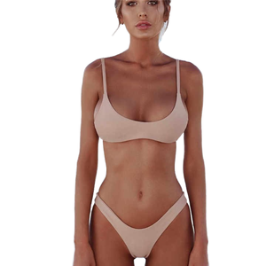 <span class=keywords><strong>Ensemble</strong></span> bikini bandeau vintage pour <span class=keywords><strong>femme</strong></span>, micro-soutien-gorge, motif uni, push-up, séchage rapide, vêtements de plage populaires, été, 2 pièces, adulte - Product Image 3