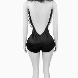 Peeqi HR25026 <span class=keywords><strong>Tuta</strong></span> Elegante <span class=keywords><strong>in</strong></span> <span class=keywords><strong>Raso</strong></span> per <span class=keywords><strong>Donna</strong></span>, Casual e alla Moda, con Piume, Scollo a V Profondo, Sexy, Senza Maniche - Product Image 6