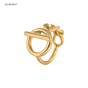 ACEWORKS Bague pour homme en acier inoxydable haut de gamme plaqué or 18 carats PVD et rhodium avec fermoir à bascule |   Imperméable Hypoallergénique Ne se décolore pas - Product Image 5