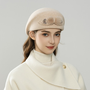 Béret élégant pour femme à rayures de style français, en tissu de laine, avec nœud, vintage, mode hiver, casquette d'hôtesse, inspiré des mondaines, petite taille - Product Image 1