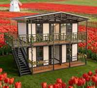 Maison en panneaux sandwich extensibles, imperméable, portable, à 2 étages avec double terrasse pour le glamping, les séjours à la maison, les appartements et les ateliers