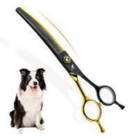 Ciseaux de toilettage pour animaux de compagnie professionnels 7,0 pouces JP440C écologiques modernes, ciseaux à effiler pour chiens noir et or, qualité salon, acier inoxydable