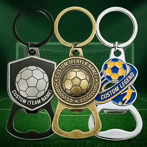 Apribottiglie Multifunzione Promozionale a Tema Calcistico, Personalizzabile con Logo, in Acciaio Inox e Alluminio, Portachiavi - Product Image 1