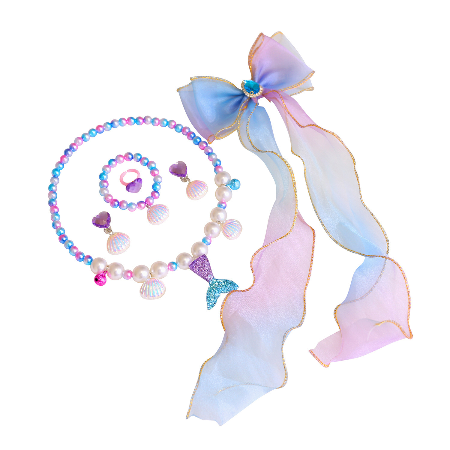 Ensemble de pinces à cheveux avec ruban bleu et violet Sa48