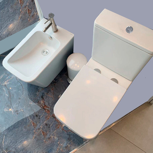 <span class=keywords><strong>WC</strong></span> mural en céramique vitreuse, couleur ivoire mat, à double chasse, sans bride, à jet tornade, deux pièces, avec bidet intégré. - Product Image 5
