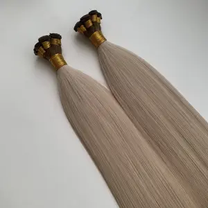 Extensiones de cabello humano ruso Remy, postizo de alta calidad con extremos gruesos, doble estiramiento, tejido atado a mano, cutícula alineada