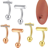 Bijoux de mode 316l en acier chirurgical Zircon en forme de T, anneaux de nombril pour femme et homme Ombligo CZ en forme de T Piercing du ventre