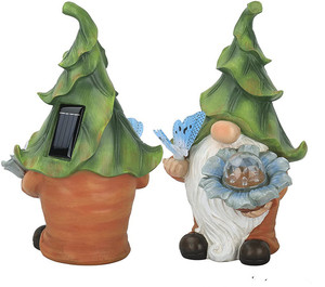 Estatua de resina de Gnomo de jardín, figura de nome que sostiene <span class=keywords><strong>Orb</strong></span> mágico y mariposa con luces LED solares, decoración de verano para exteriores - Product Image 1