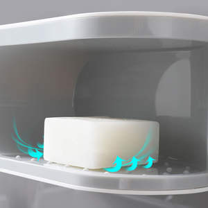 Porte-savon mural double couche Cleve en plastique courbé et drainant avec crochets pour salle de bain - Product Image 5