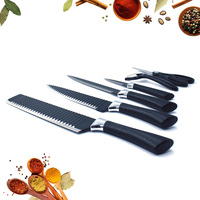 3-8In multifonctionnel en acier inoxydable noir gaufrage lame Chef revêtement antiadhésif couteau de cuisine ensemble 6 pièces OEM