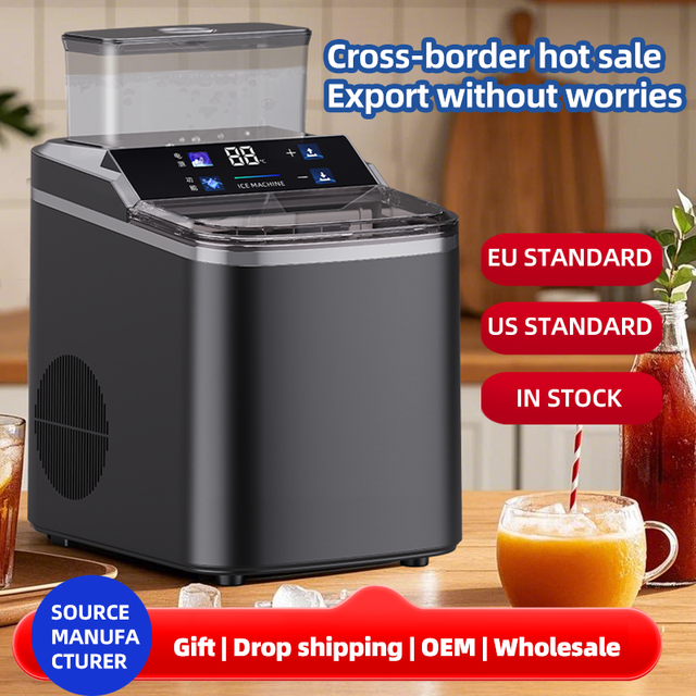 Electric Countertop Square Ice Maker 16KG/24H Output Adjustable Ice Thickness Auto Clean Plastic Housing Household Use
