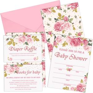Inviti Floreali per Baby Shower, <span class=keywords><strong>Biglietti</strong></span> per Lotteria Pannolini e <span class=keywords><strong>Biglietti</strong></span> <span class=keywords><strong>di</strong></span> Richiesta per Libro Baby Shower con Busta - Product Image 1