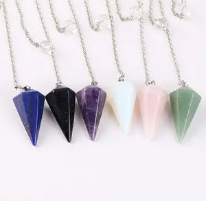 amazon Hot sale Mix Stone Faceted Cone Healing Reiki Chakra Crystal Quartz Gemstone Pendulum for sale