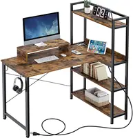 Mesa de computador de 47 polegadas, prateleira, mesa de escritório em casa, mesa de escrita com suporte de monitor e prateleira reversível 4-tier