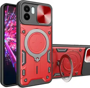 Fundas para teléfono móvil con ventana deslizante para Xiaomi Redmi A3 2024 Circle Kickstand Camera Lens Protection Back Covers