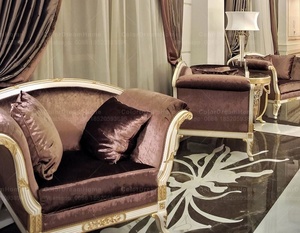 Meubles de palais classiques italiens Salon Luxe Table basse en bois sculpté doré avec plateau en marbre - Product Image 6