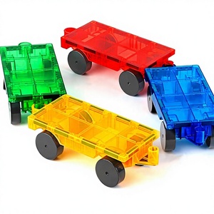 Plastik Regenbogen Transparente Magnetische Kachel-Auto-Teile mit Rädern Magnet-Bausteine Fahrzeug-Chassis Zubehör-Set - Product Image 1