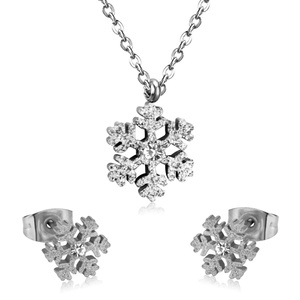 Collar con Colgante de Oro, Material de Acero Inoxidable, Aretes con Piedras, Collar Infantil con Diseño de Copo de Nieve, Juego de Joyería con Diamantes - Product Image 5