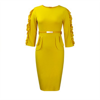 Vestidos Midi de Otoño Invierno Vintage con Volantes, Manga Larga, para Ir al Trabajo, Talla Grande, Vestidos de Carrera para Mujer, Vestido Tipo Lápiz
