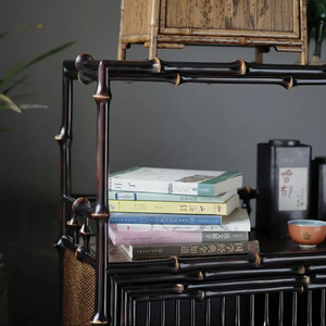 Classic handcrafted black bamboo tea cabinet, tea room cabinet, <b>sideboard</b>, tea set <b>storage</b> and display double-door <b>storage</b> - Product Image 4